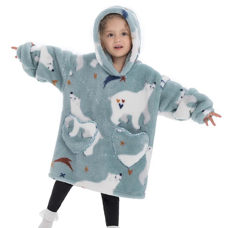 π»βοΈ Kids Oversized Hoodie Blanket β Polar Bear Print