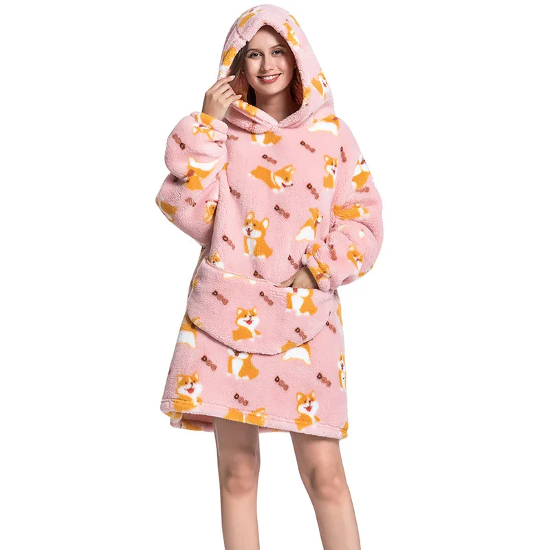 ✨ Cozy Corgi Pink Hoodie Blanket