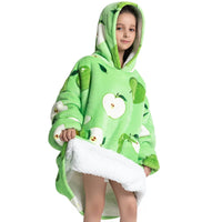 🍏💚 Kids Oversized Hoodie Blanket – Green Apple Print