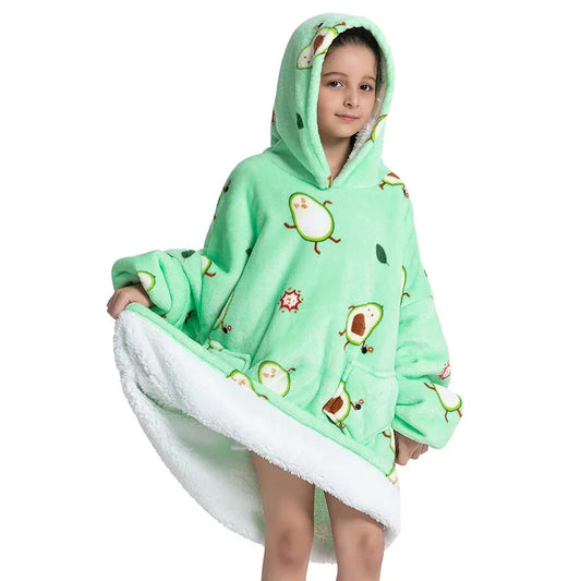 🥑💚 Kids Oversized Hoodie Blanket – Cute Avocado Print