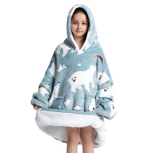 🐻❄️ Kids Oversized Hoodie Blanket – Polar Bear Print
