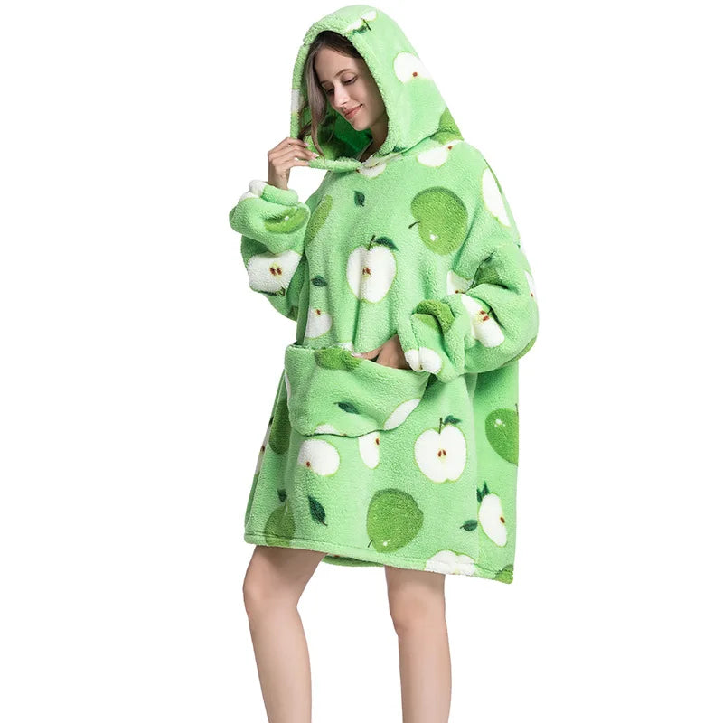 🍏 Cozy Oversized Green Apple Hoodie Blanket