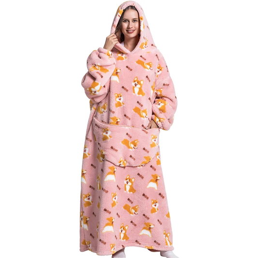 ✨ Cozy Corgi Pink Hoodie Blanket