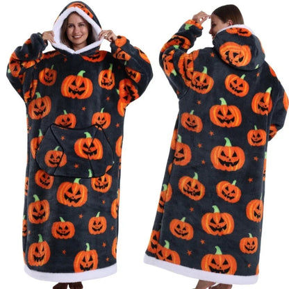 🎃 Cozy Pumpkin Hooded Blanket – Oversized Halloween Wearable Throw