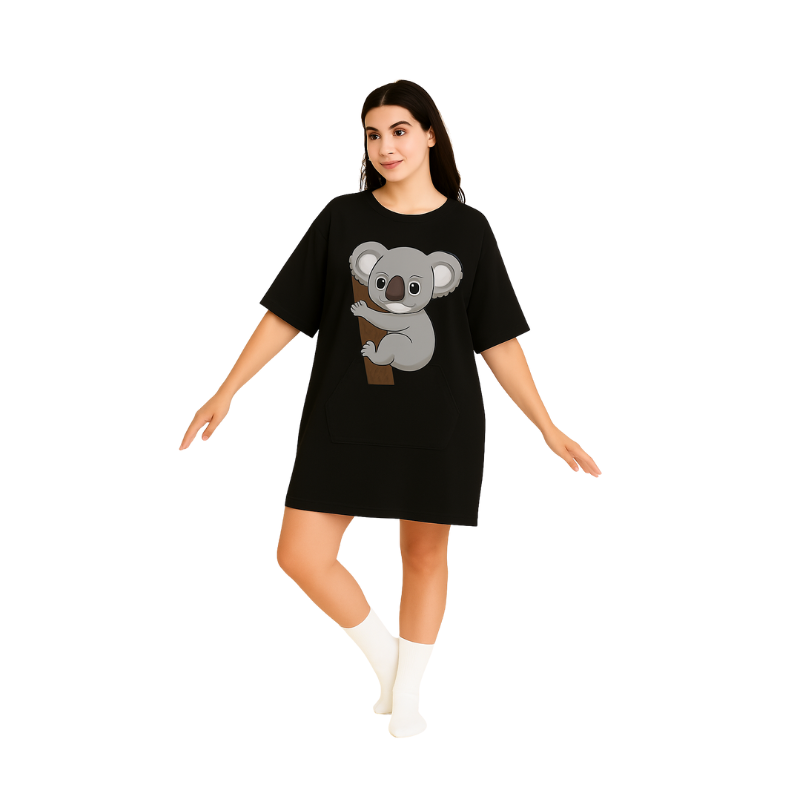 🧸 Cozy Koala Oversized T-Shirt Dress