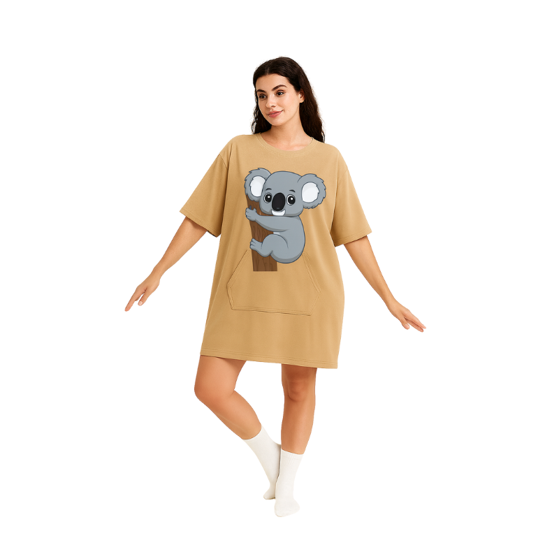 🧸 Cozy Koala Oversized T-Shirt Dress